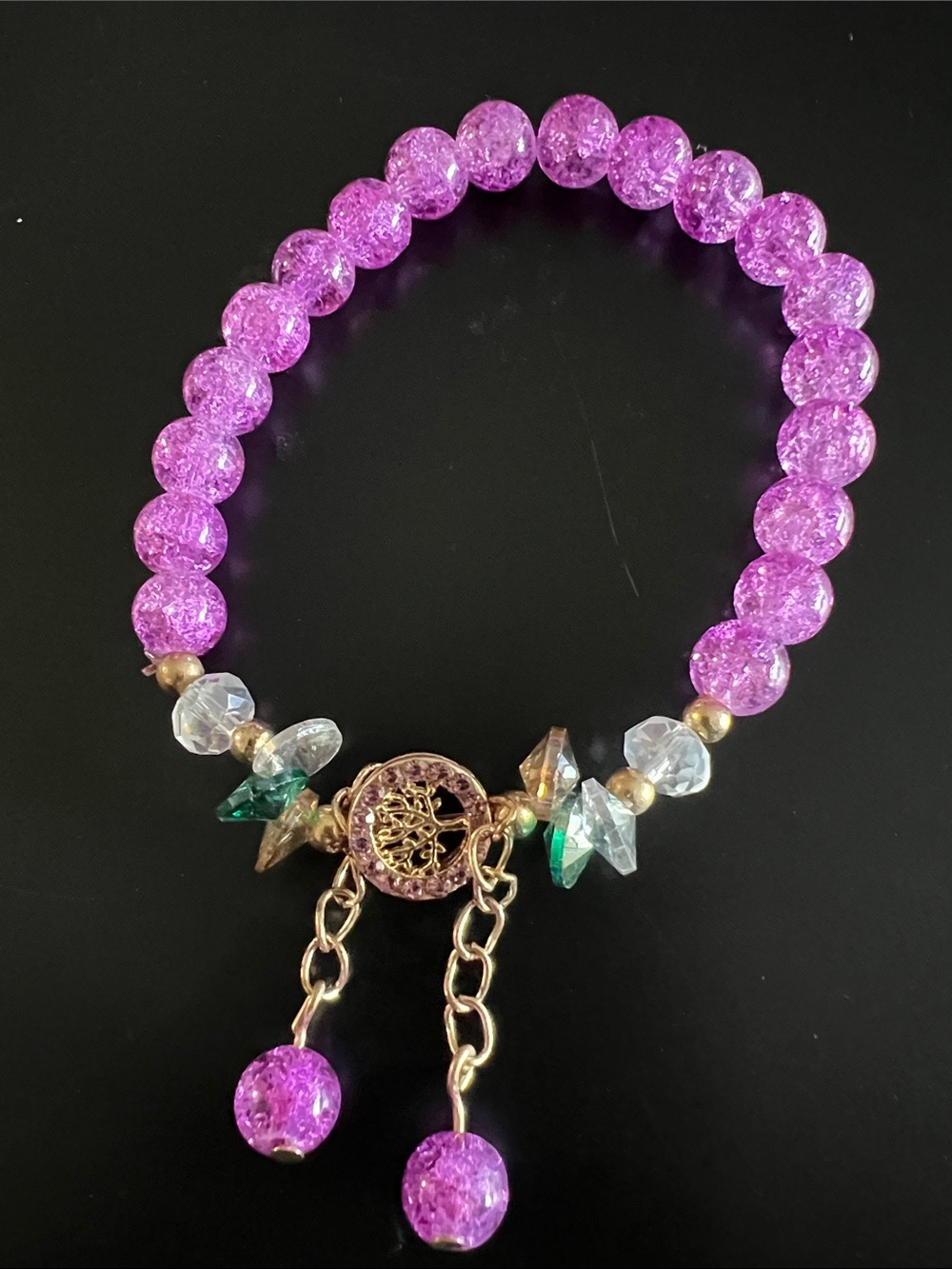 Purple Crystal Bead Tree of Life Bracelet